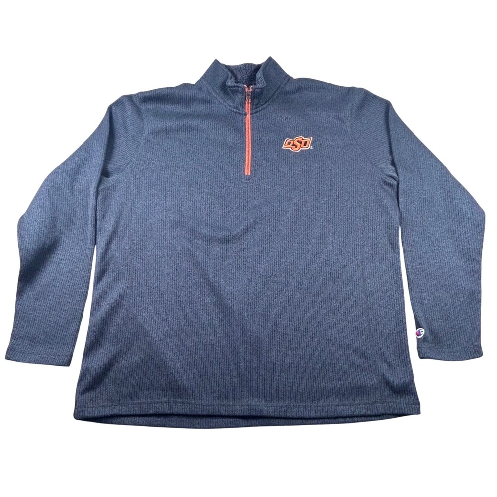 Champion Oklahoma State OSU Cowboys Mens XL Quarter Zip Ribbed Pullover Charcoal